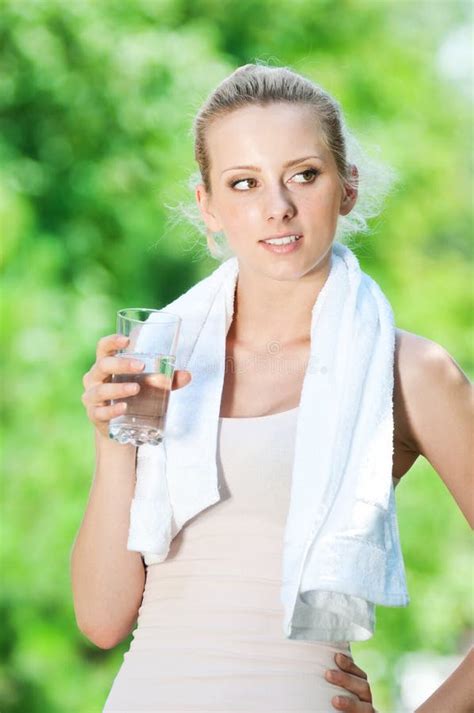 Woman Drinking Water After Exercise Stock Photo Image Of Pleasant