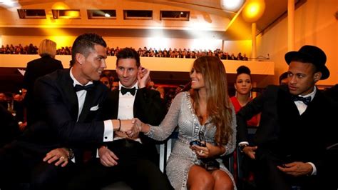 Cristiano Ronaldo Greeting Messis Wife With Neymar Witnessing