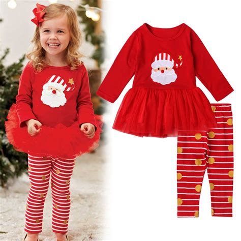 Infants, toddlers & kid's clothing! Toddler Girls Christmas Outfits Red Tutu Shirt+Stripe Dot ...