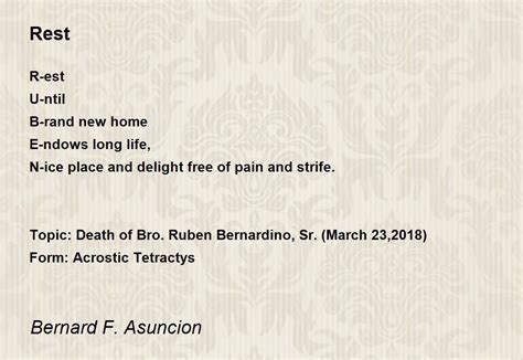 Rest Poem By Bernard F Asuncion Poem Hunter