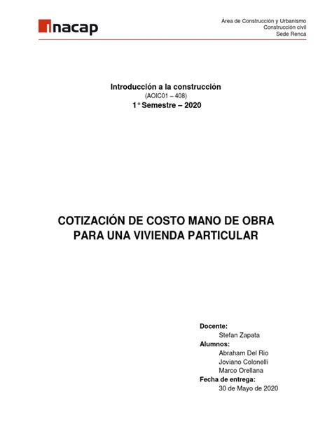 Informe Cotización Mano De Obra Pdf Fundación Ingeniería Hormigón