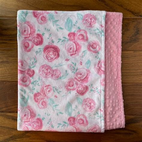 Personalized Pink Floral Baby Blanket Baby Girl Minky Blanket Etsy