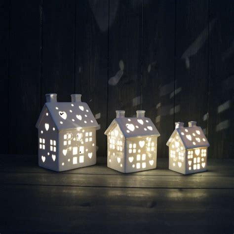 Light Up White Ceramic House Medium Christmas Decorations Light