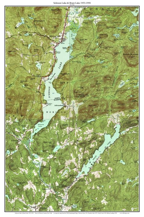 Schroon Lake And Brant Lake 1953 1958 Custom Usgs Old Topo Map New