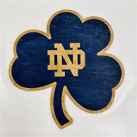 Premium Notre Dame Monogram On Blue Shamrock Wall Art Irish Woodworks