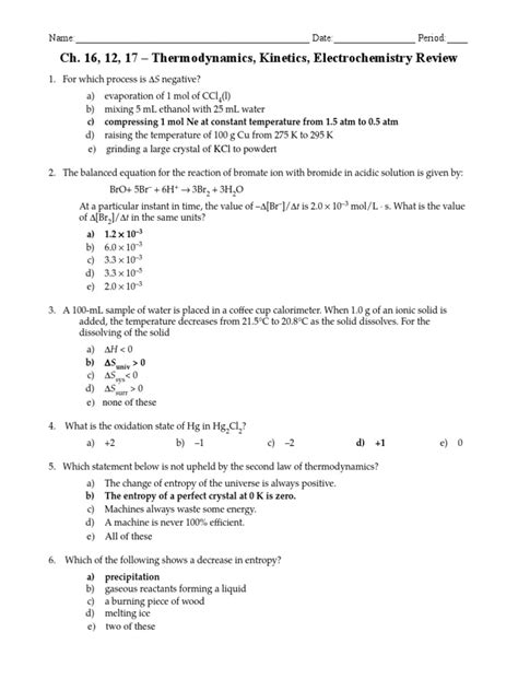 Thermo Kinetics Electro Review Answers Pdf Reaction Rate