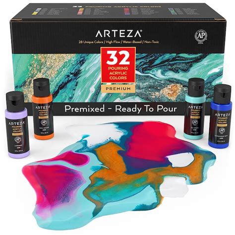 Arteza Arteza Acrylic Pouring Paint Art Supply Kit 60ml Bottle Set 32 Pack At