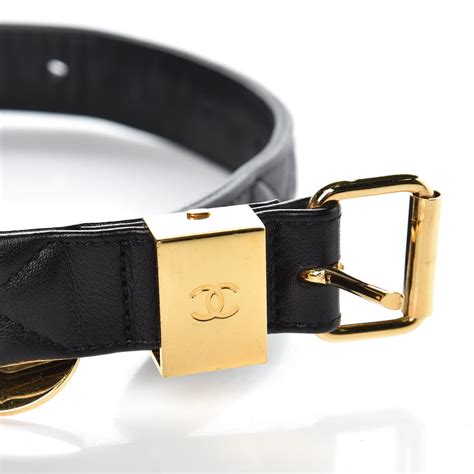 CHANEL Calfskin Quilted Dog Collar Black 362360
