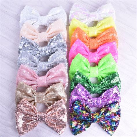30pcslot Solid Large Sequin Hair Bows Hairgrips Chic Messy Bows Trendy