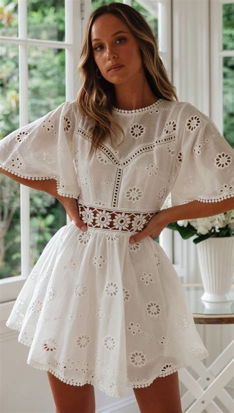 White Crochet Waist Flare Dress Gabi Swimwear Dress Sleeve Length