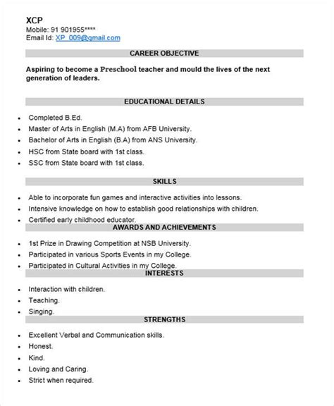 resume format for teachers freshers 45 fresher resume templates pdf doc free and premium