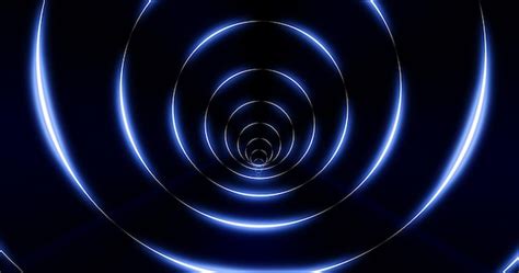 Premium Photo Tunnel Of Round Blue Glowing Bright Neon Rings Abstract