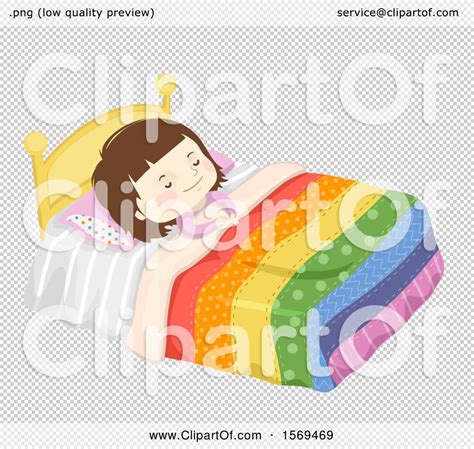 Clipart Of A Girl Sleeping In Bed Under A Colorful Quilt Royalty Free