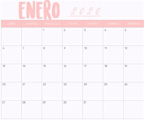 Enero 2020 Calendario Calendario Plantilla Calendario Ideas De