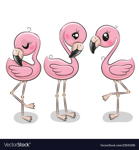 Set Of Three Cute Cartoon Flamingos Royalty Free Vector