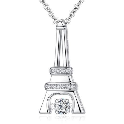 New Fashion Real 925 Sterling Silver Necklace Eiffel Tower Crystal Pendants Choker For Women