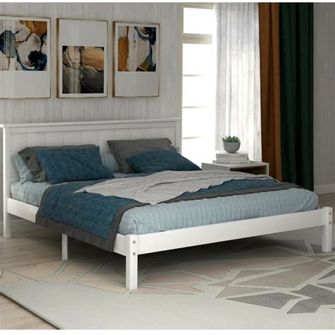 Queen Platform Bed With Headboard Premium White Wood Bed Frame Modern