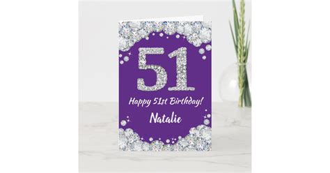 Happy 51st Birthday Purple And Silver Glitter Card Zazzle