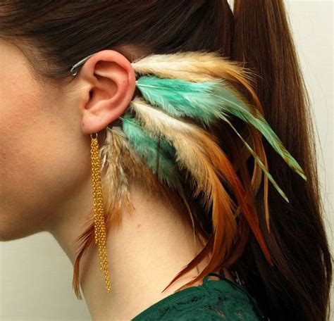 Feather Ear Cuffs Mint With Gold Pair Etsy Feather Ear Cuff Ear