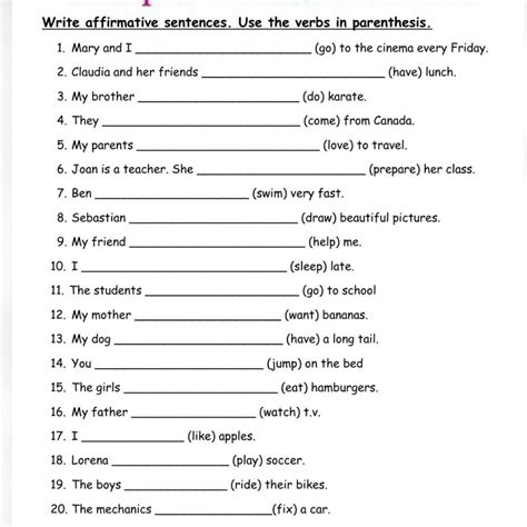 Write Affirmative Sentences. Use The Verbs In Parenthesis