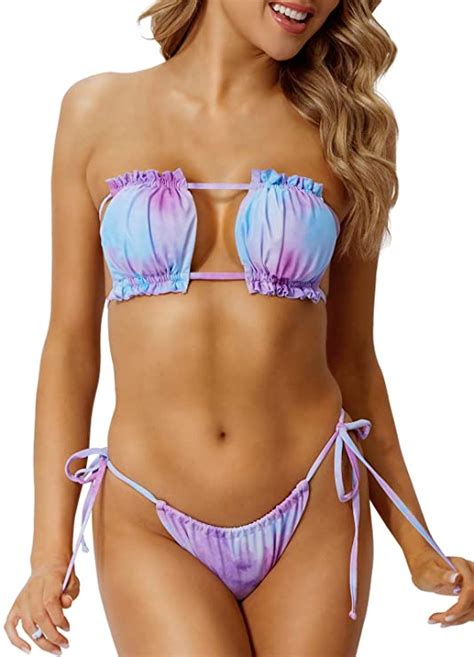 Bandeau Bikini Swimsuit Tie Back String Bottom Two Piece Wf Shopping