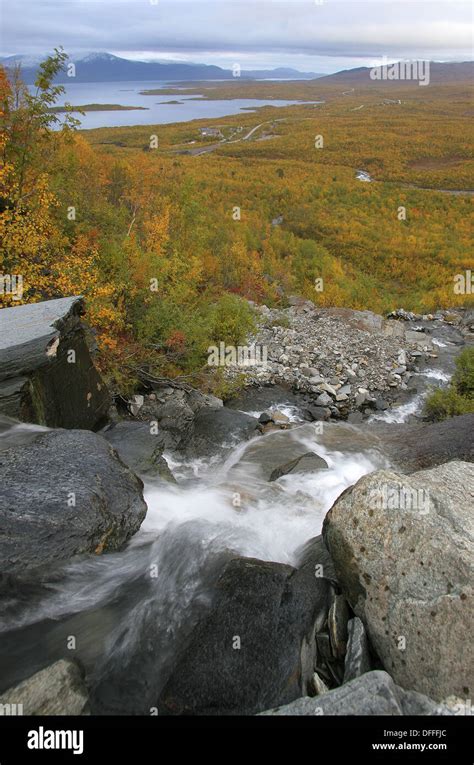 Waterfall Att Njulla Abisko National Park Lappland Sweden Stock Photo