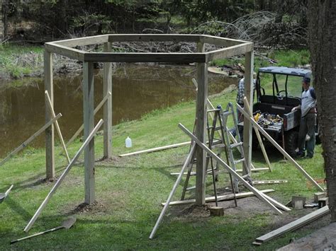Keep leveling all the way around the structure until all of the cheater beams are level. Fantastic DIY Project: Porch Swings around a Campfire