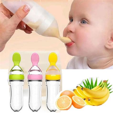 Silicone Baby Bottle With Spoon Fooder Supplement Rice Cereal Bottles