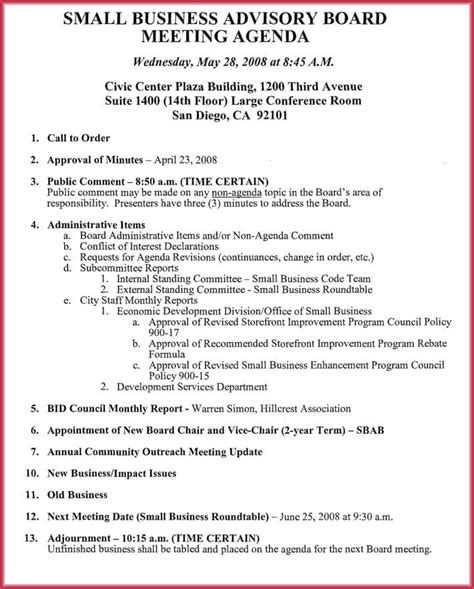 Non Profit Board Meeting Agenda Template