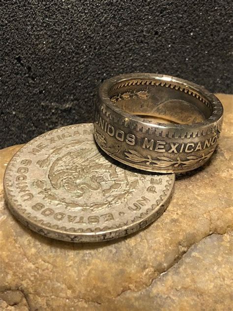 Custom Made Silver Mexican Un Peso Coin Ring Coinring Rings Etsy