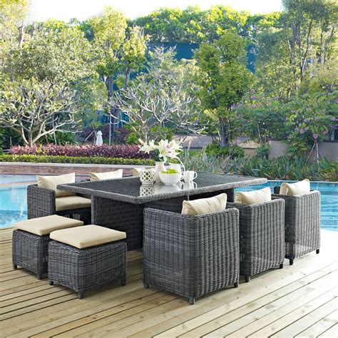 Modway Summon 11 Piece Wicker Patio Dining Set From