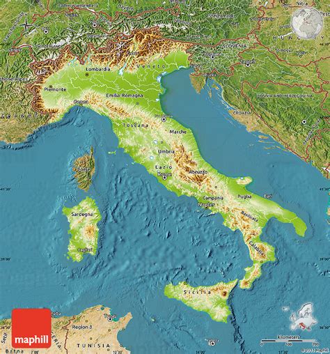 Physical Map Of Italy Satellite Outside