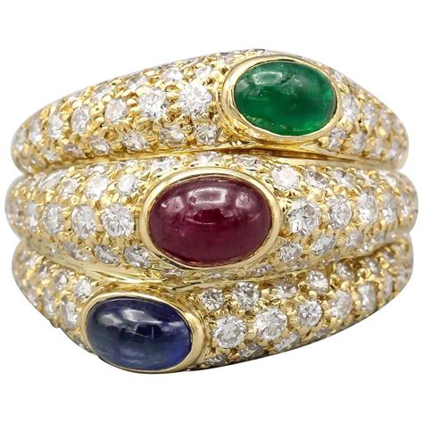 Cartier 18 Karat Gold Sapphire Ruby Emerald Diamond Ring At 1stdibs