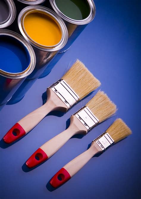 Paint Brush And Cans Stock Image Image Of Painting Blue 2352171