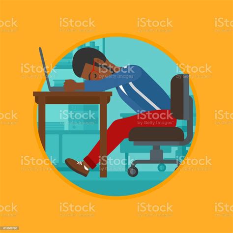 Man Sleeping On Workplace Vector Illustration Vektorgrafik Och Fler