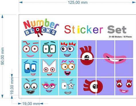 Numberblocks 51 100 Face And Body Stickers Waterproof Etsy Uk