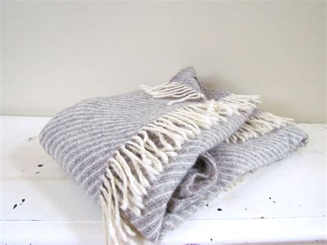 Vintage English Wool Throw Blanket In Gray And Cream Colors By Etsy