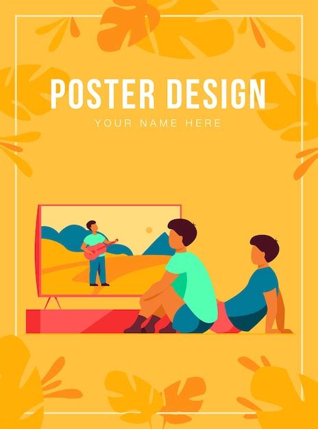 Premium Vector Children Watching Movie Or Show At Home Poster Template