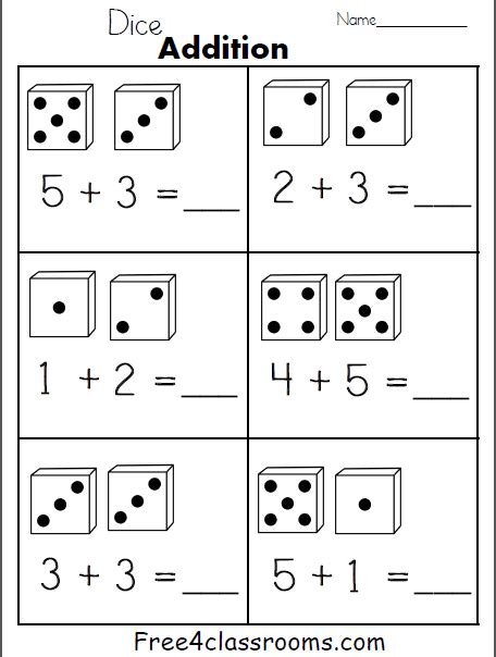 Free Addition 1 Digit With Dice Free4classrooms