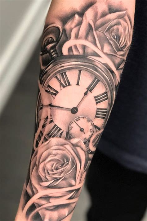 Clock And Rose Tattoo Design 1 The Best Half Sleeve Tattoo Designs