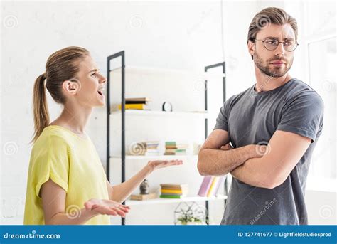 Side View Of Woman Yelling At Boyfriend Stock Image Image Of Quarrel