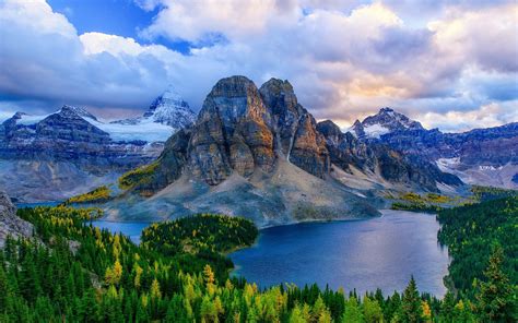 Canada Alberta Mountains Lakes Forest Autumn Wallpaper Nature