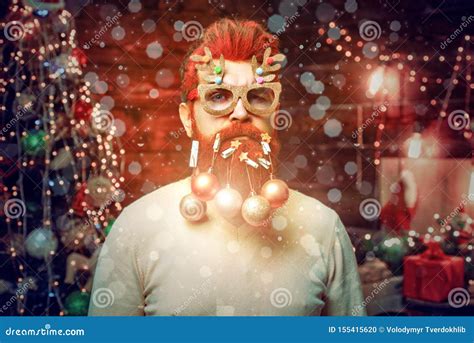 Magic Christmas Bokeh Crazy Man Christmas Beard Decorations Stock