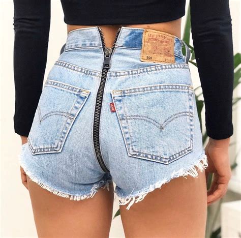 Blue Vintage Butt Zipper Cut Off Denim Shorts All Sizes Etsy