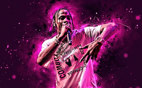 The software to get animated wallpapers for your desktop. Download wallpapers Travis Scott, 4k, purple neon lights ...