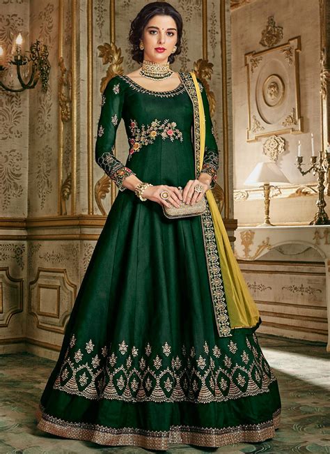 Buy Dark Green Embroidered Anarkali Suit Party Wear Embroidered Anarkali Suit Online Shopping