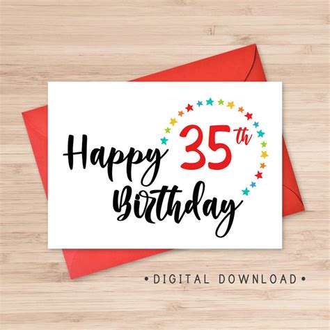 Printable Happy 35th Birthday Card Instant Download Pdf Etsy