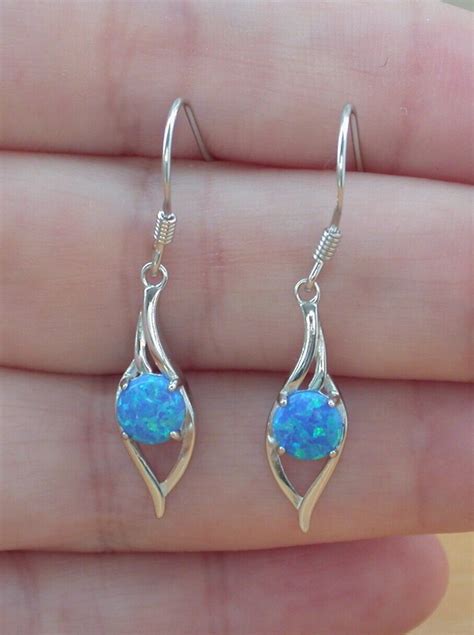 Sterling Silver Blue Opal Stud Earrings Blue Opal Earrings Uk Earrings