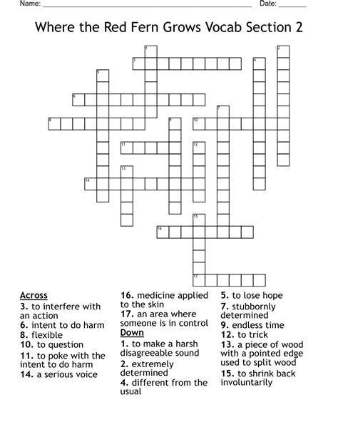 Where The Red Fern Grows Vocab Section 2 Crossword Wordmint