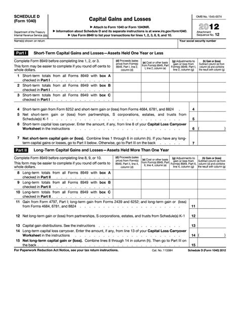 Irs 1040 Schedule D 2012 Fill And Sign Printable Template Online